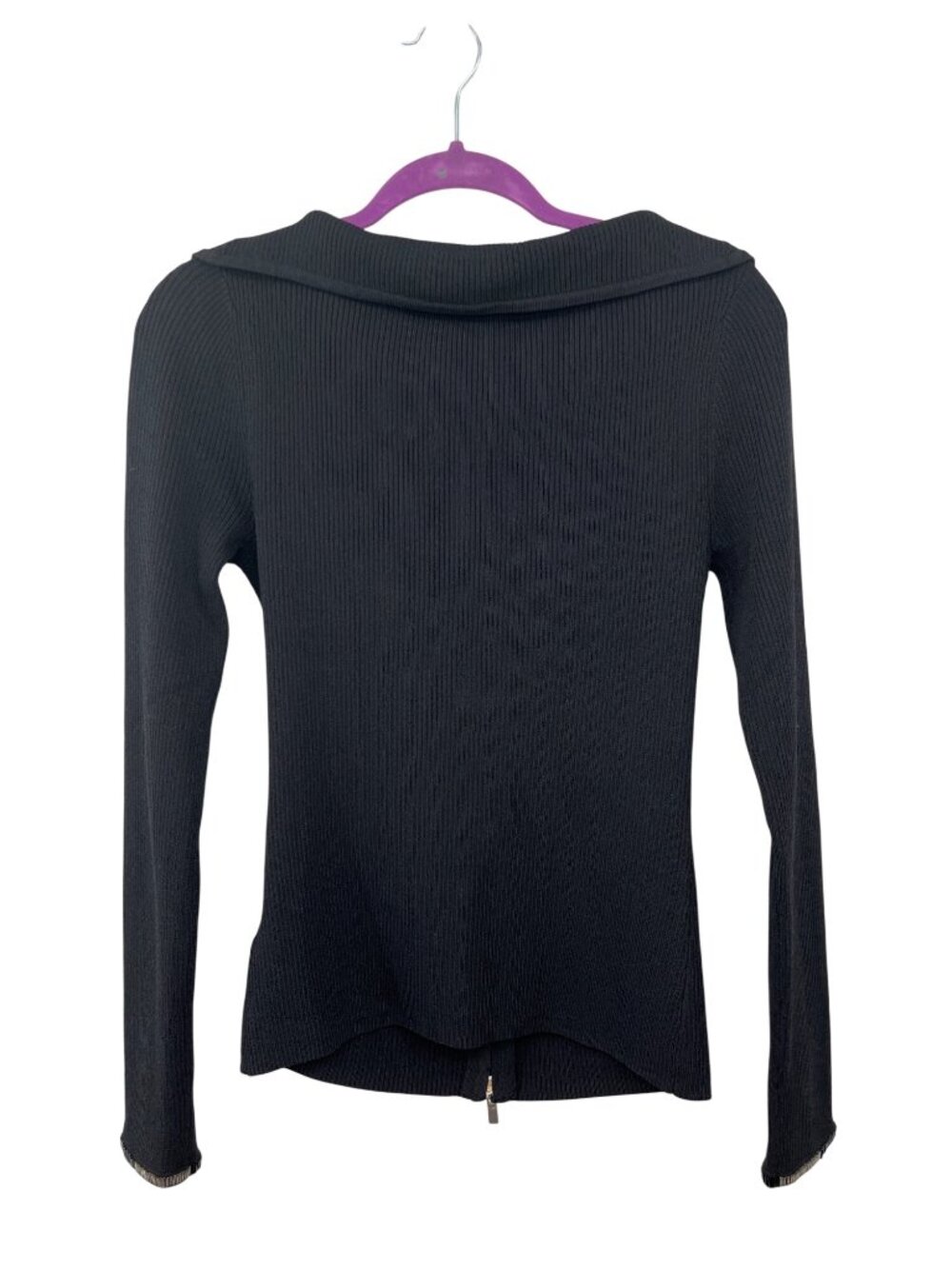 Belldini Black Zip Sweater Womens M Sequin Trim Stretch Used - Picture 2 of 12